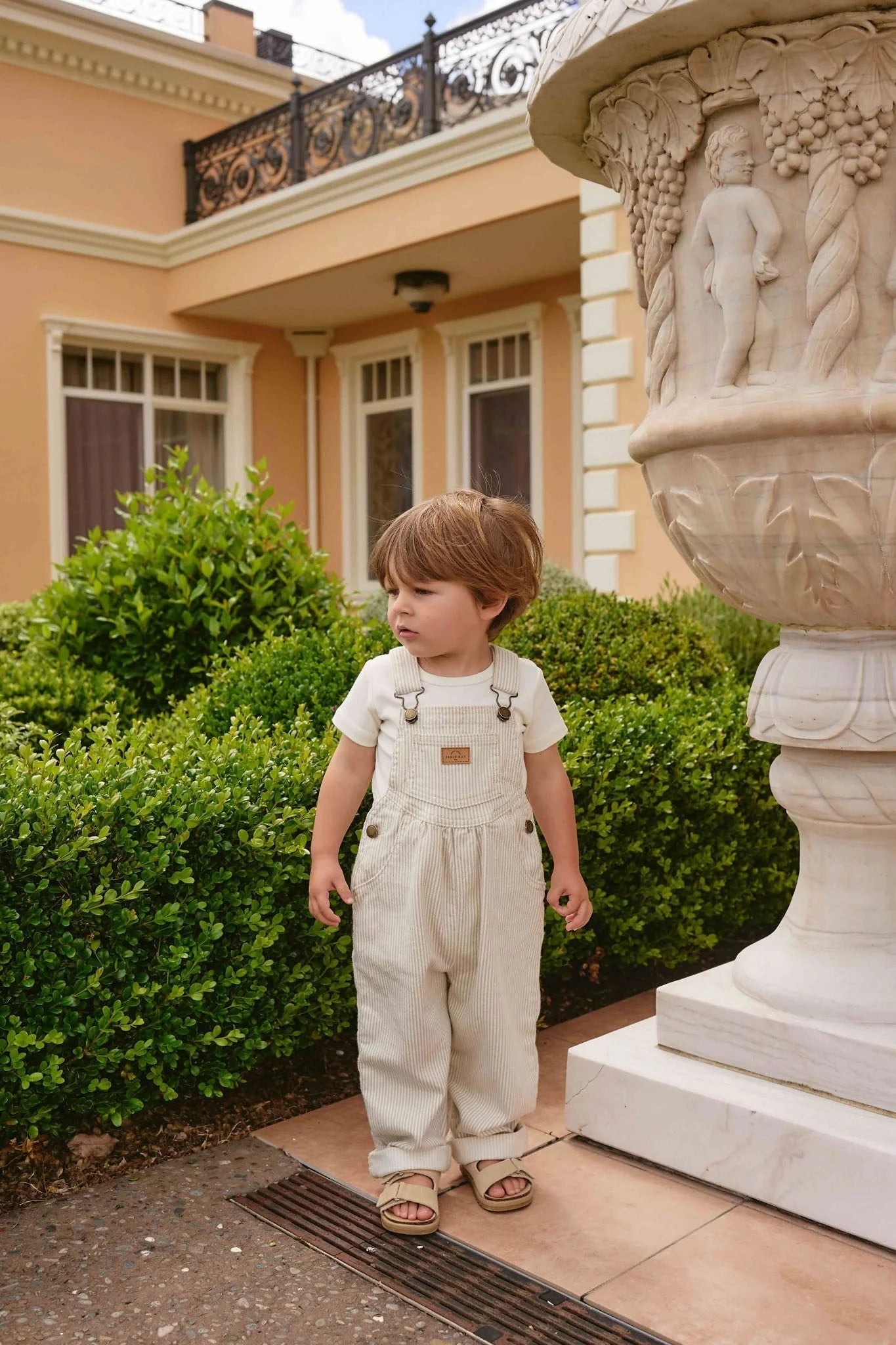 Jamie Kay Cecil Overall - Fine Vertical Stripe Sandy Brown/Cloud
