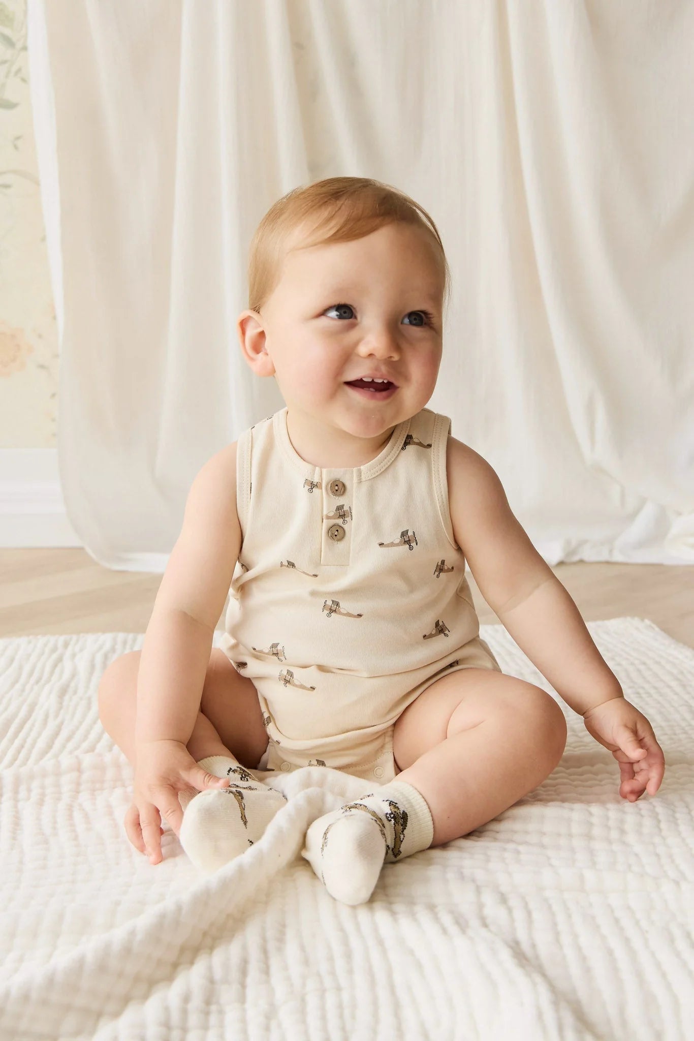 Jamie Kay Pima Cotton Archie Playsuit - Fly High Vanilla Cream