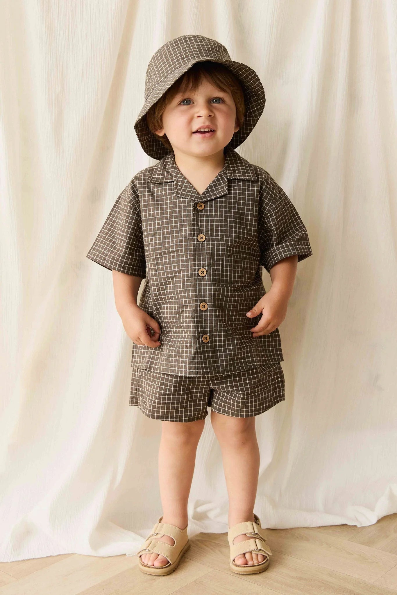 Jamie Kay Organic Cotton Silas Shirt - Coffee Grid