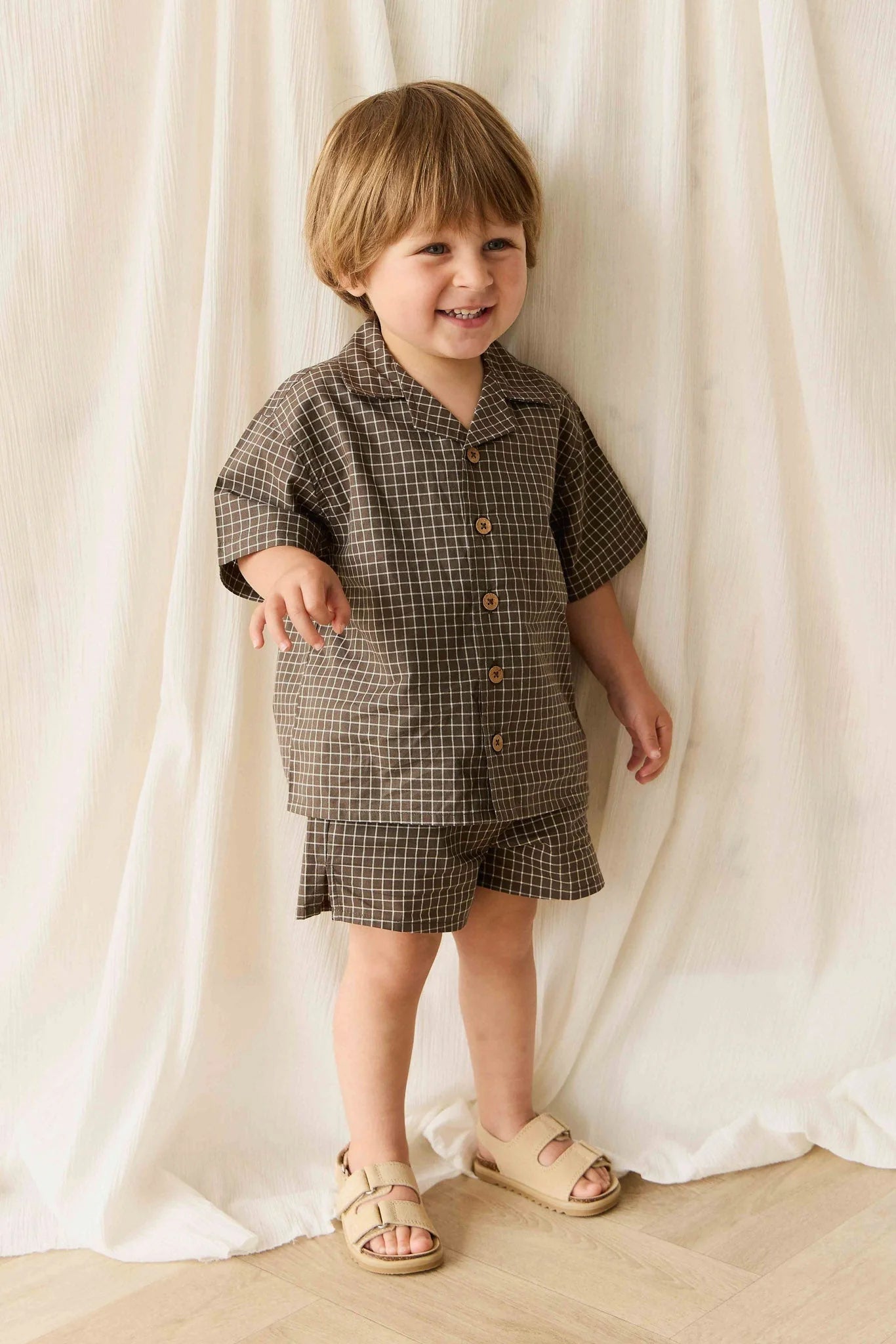 Jamie Kay Organic Cotton Silas Shirt - Coffee Grid