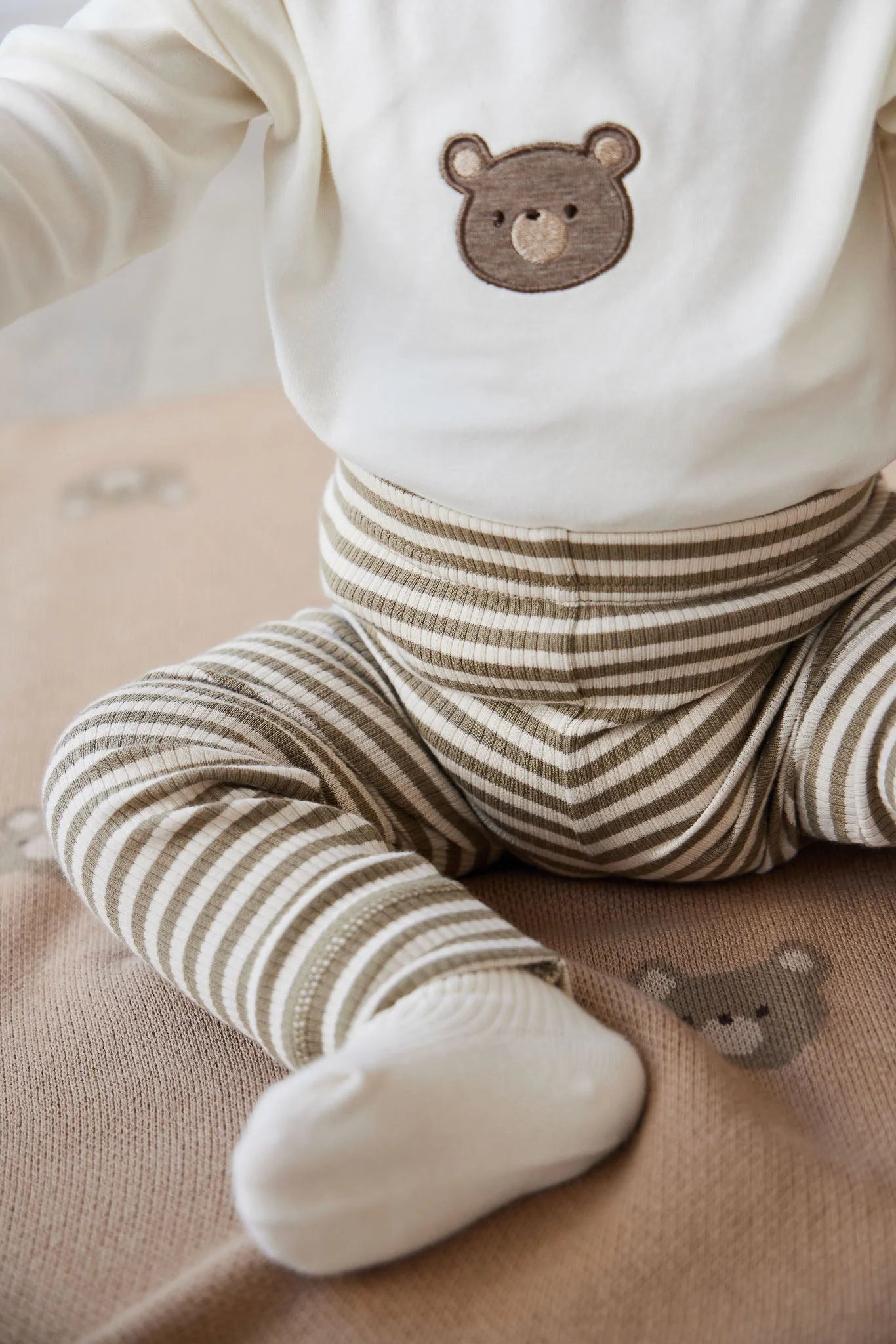 Jamie Kay - Organic Cotton Modal Elastane Legging - Narrow Stripe Oak/Soft Clay