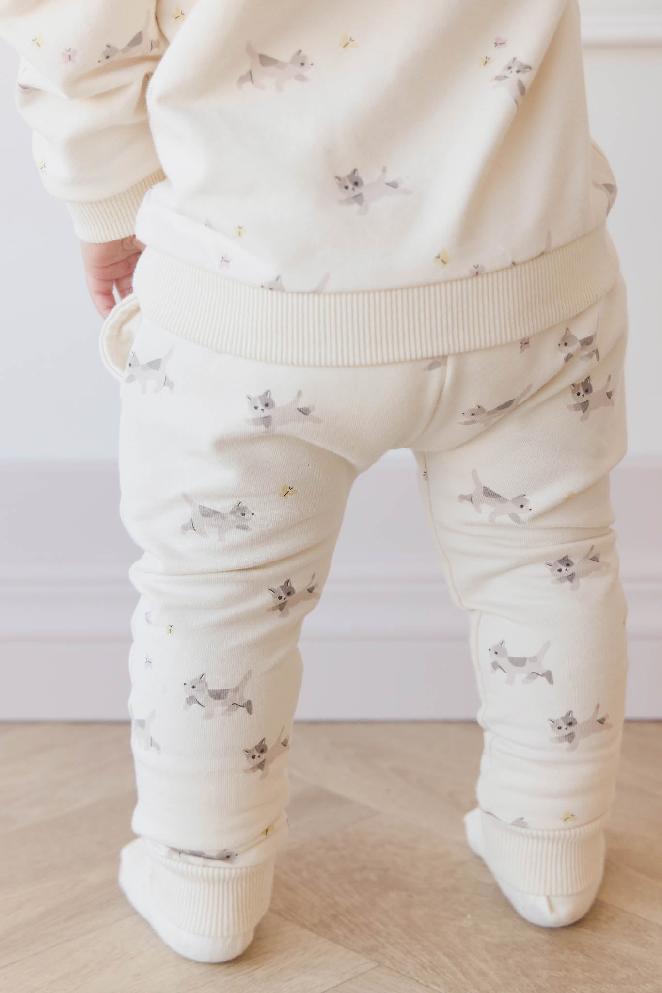 Jamie Kay Organic Cotton Morgan Track Pant - Playful Kittens Whisper White Large