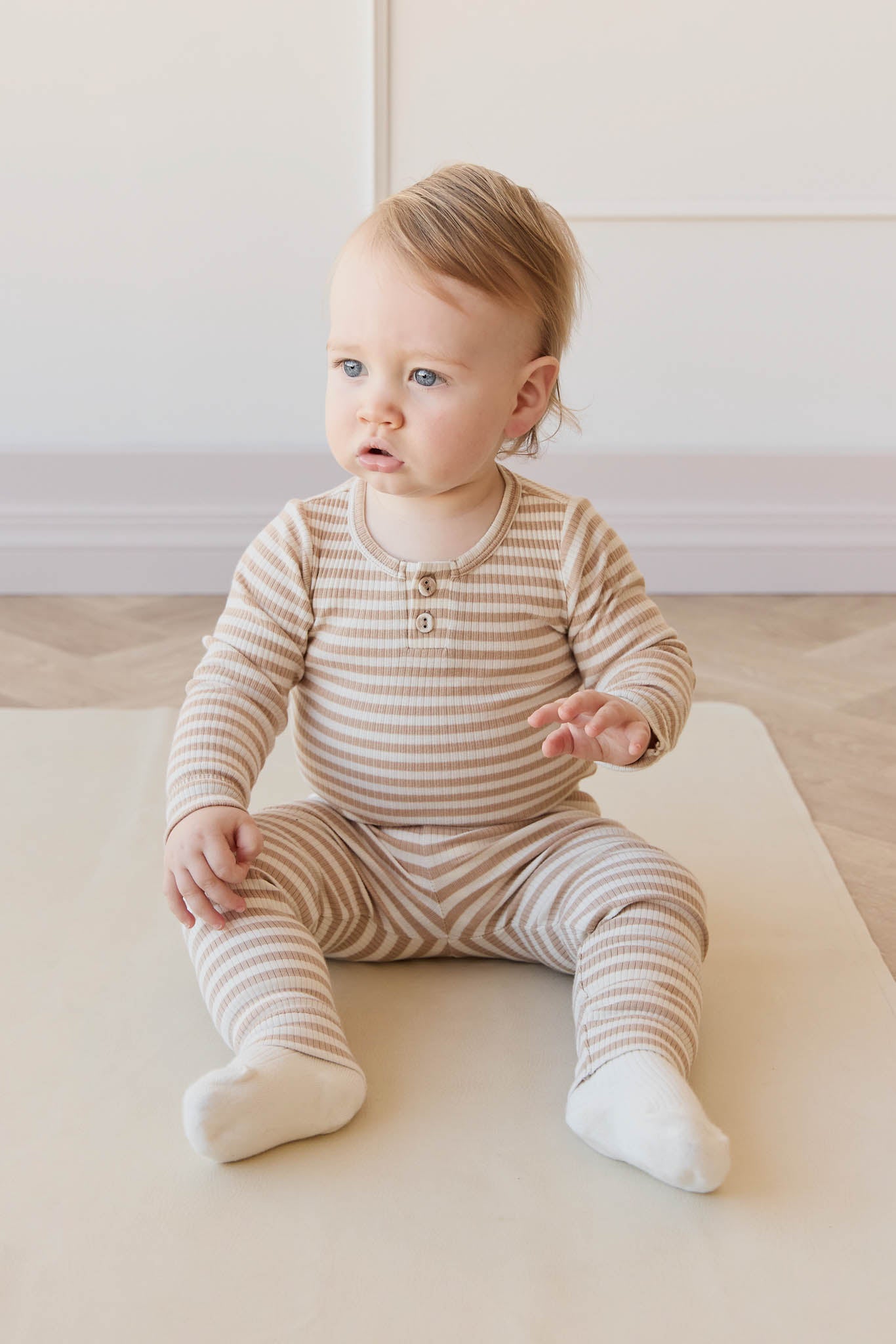 Jamie Kay Organic Cotton Modal Darcy Rib Tee Bodysuit - Narrow Stripe Baker/Cloud