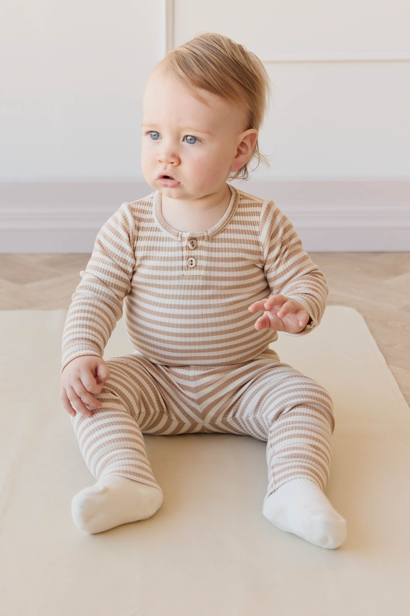 Jamie Kay Organic Cotton Modal Darcy Rib Tee Bodysuit - Narrow Stripe Baker/Cloud