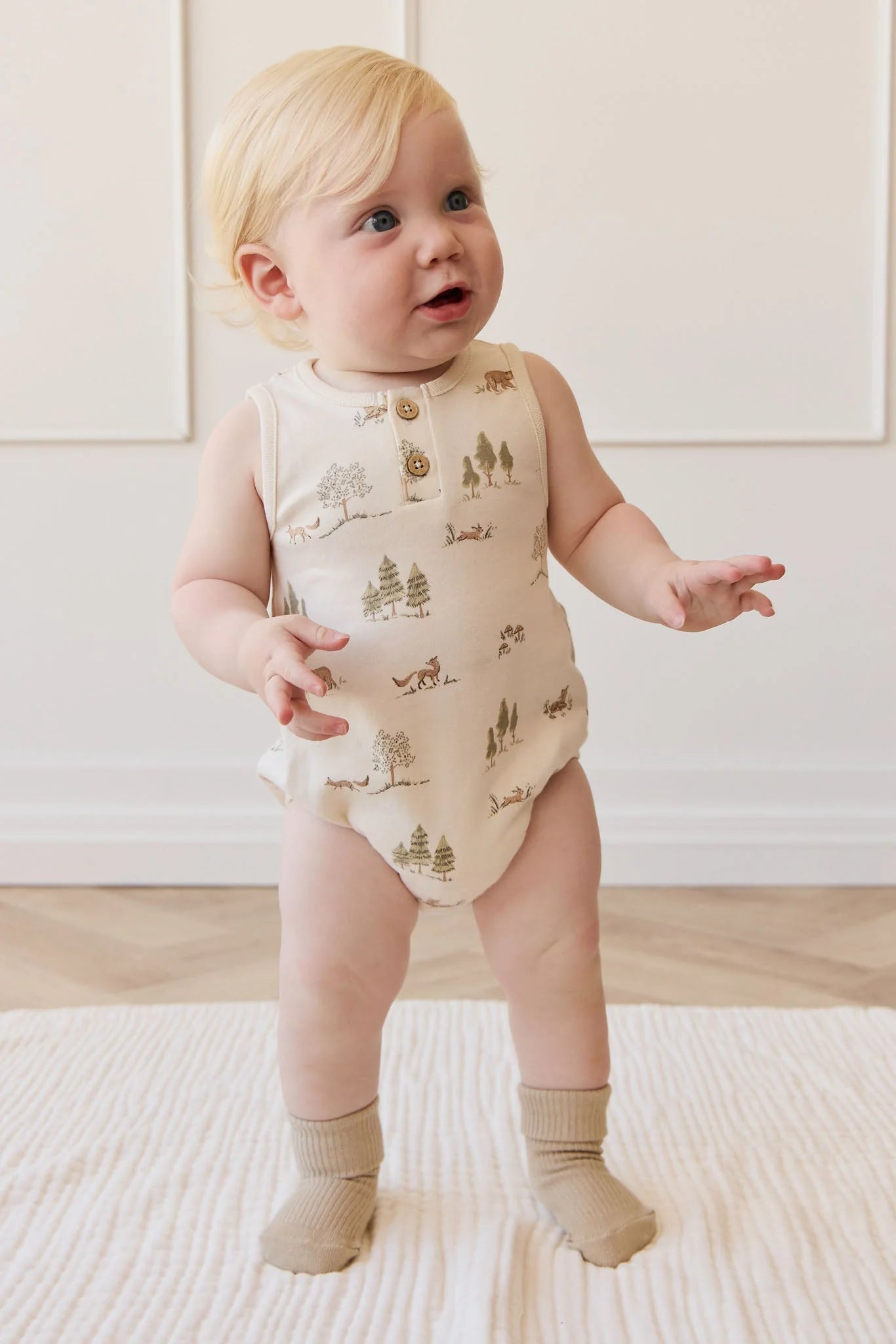 Jamie Kay Organic Cotton Archie Playsuit - Pine Forest Friends