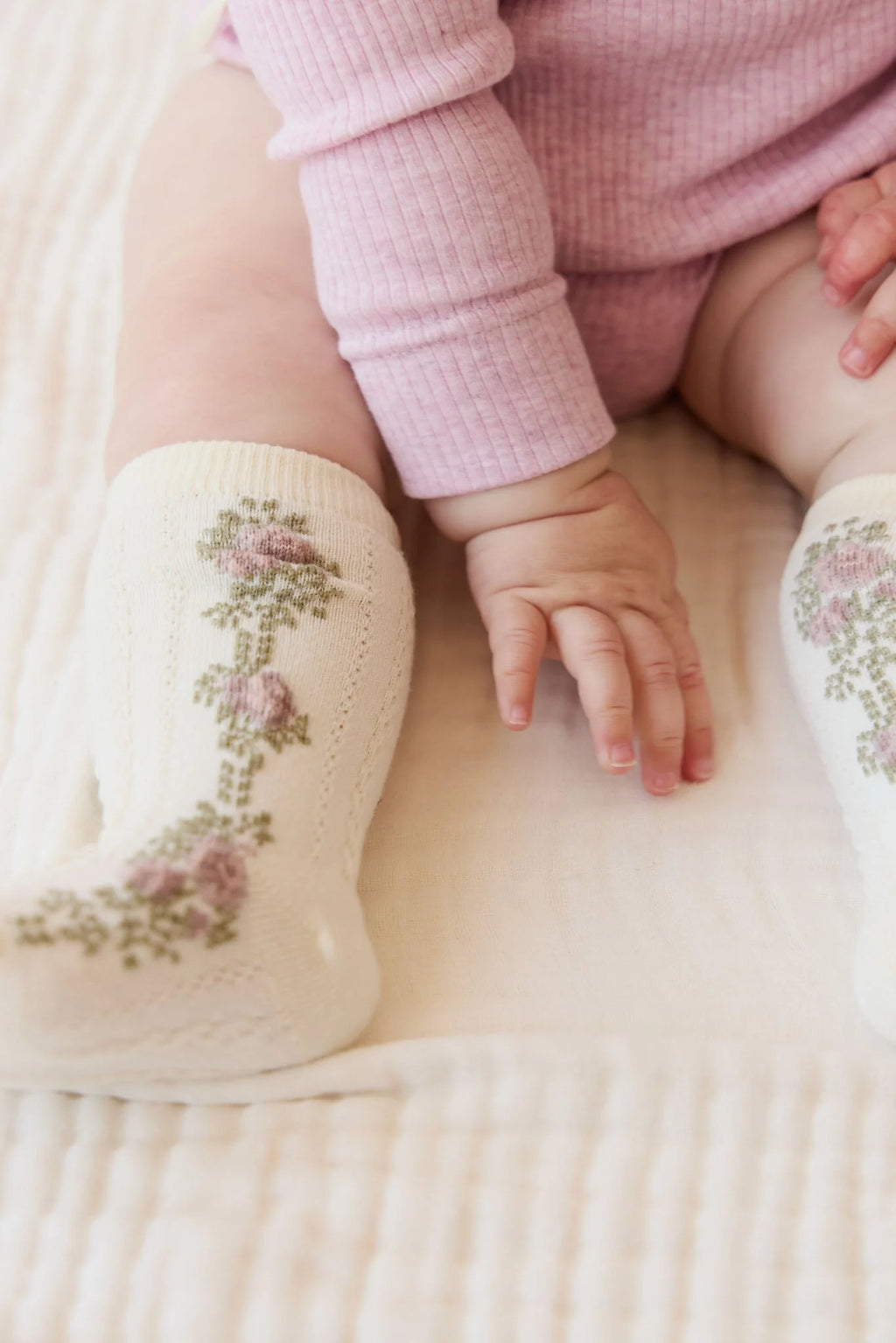 Jamie Kay Tasha Floral Jacquard Sock - Egret