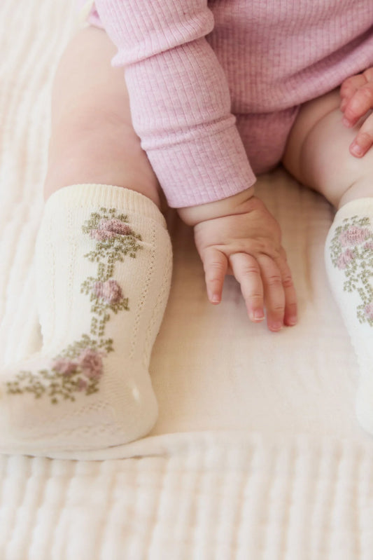 Jamie Kay Tasha Floral Jacquard Sock - Egret