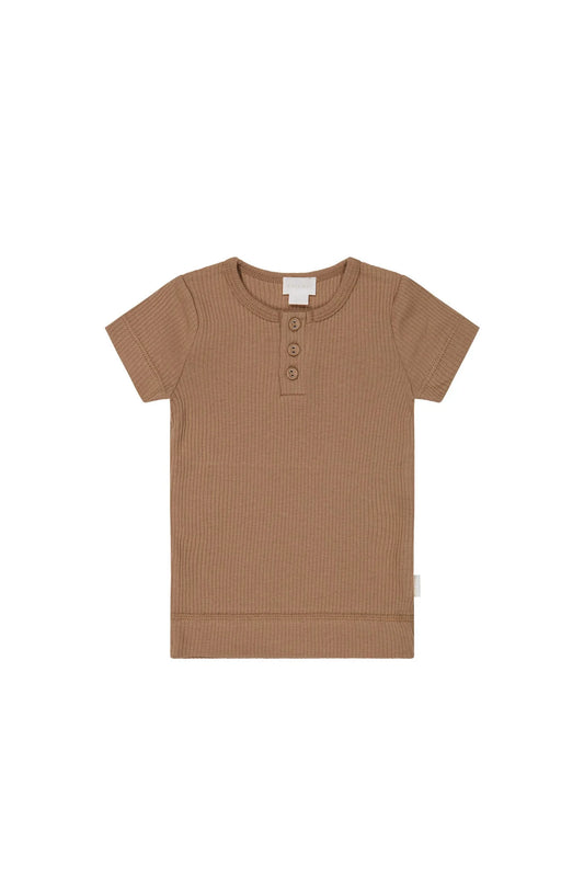 Jamie Kay Organic Cotton Modal Henley Tee - Cavern Clay
