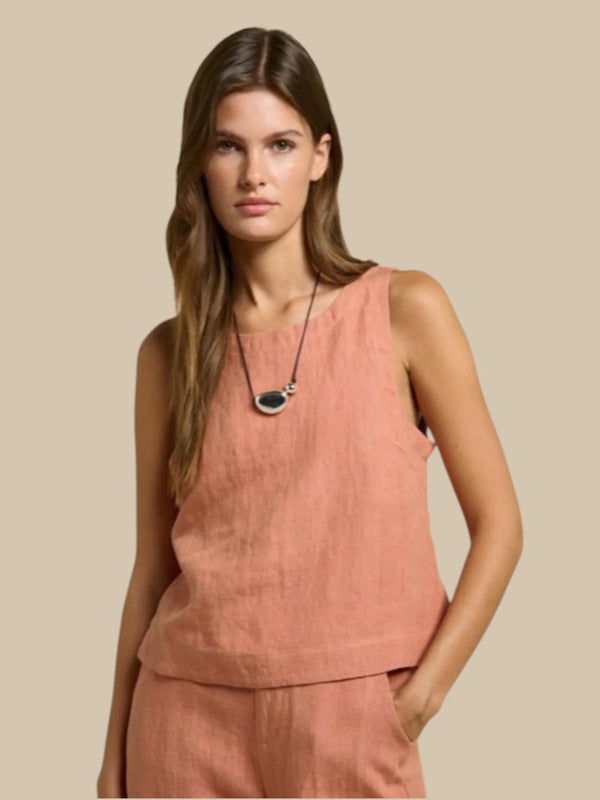 Little Lies Jude Linen Top - Coral