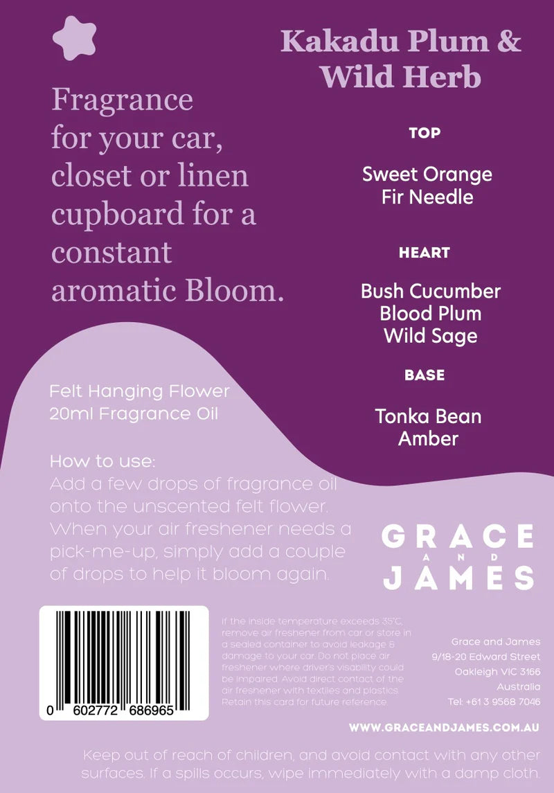 Grace & James Kakadu Plum & Wild Herb- Felt Air Freshener