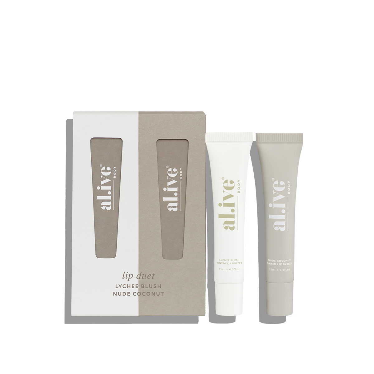 Al.ive Body Lip Duet - Lychee Blush + Nude Coconut