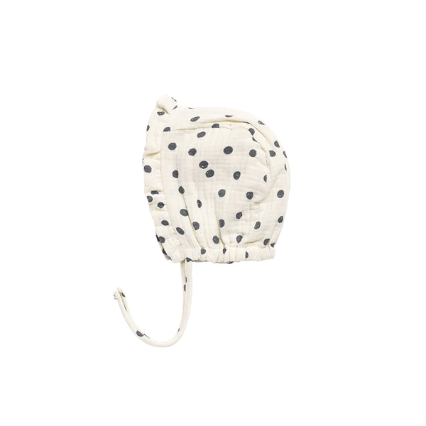 Quincy Mae Woven Ruffle Bonnet || Navy Dot