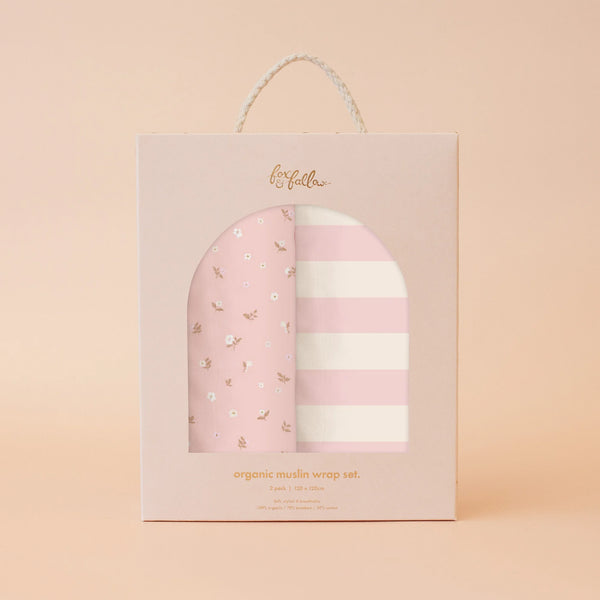 Fox & Fallow Dusty Roses / Petal Stripe Organic Muslin Wrap Set