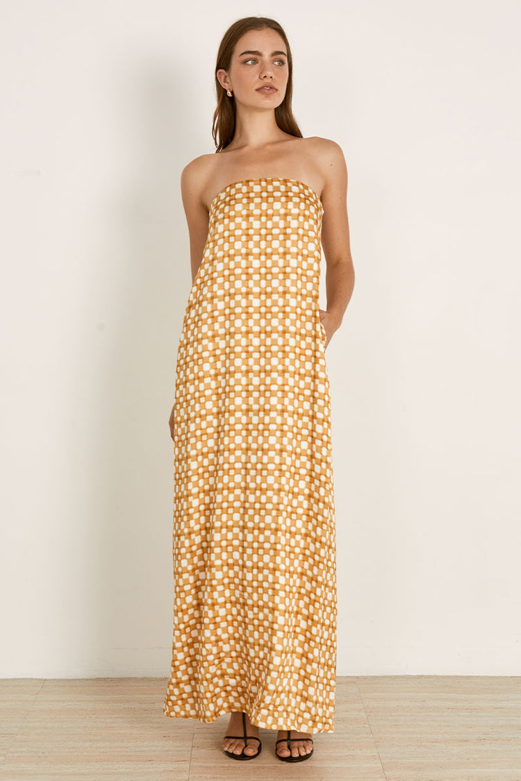 MON RENN LUMEN MAXI DRESS - GOLDEN CHECK