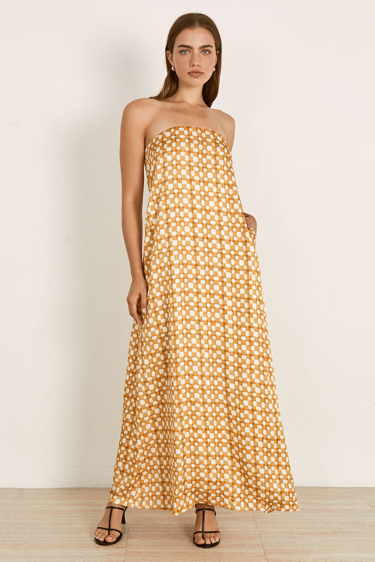 MON RENN LUMEN MAXI DRESS - GOLDEN CHECK