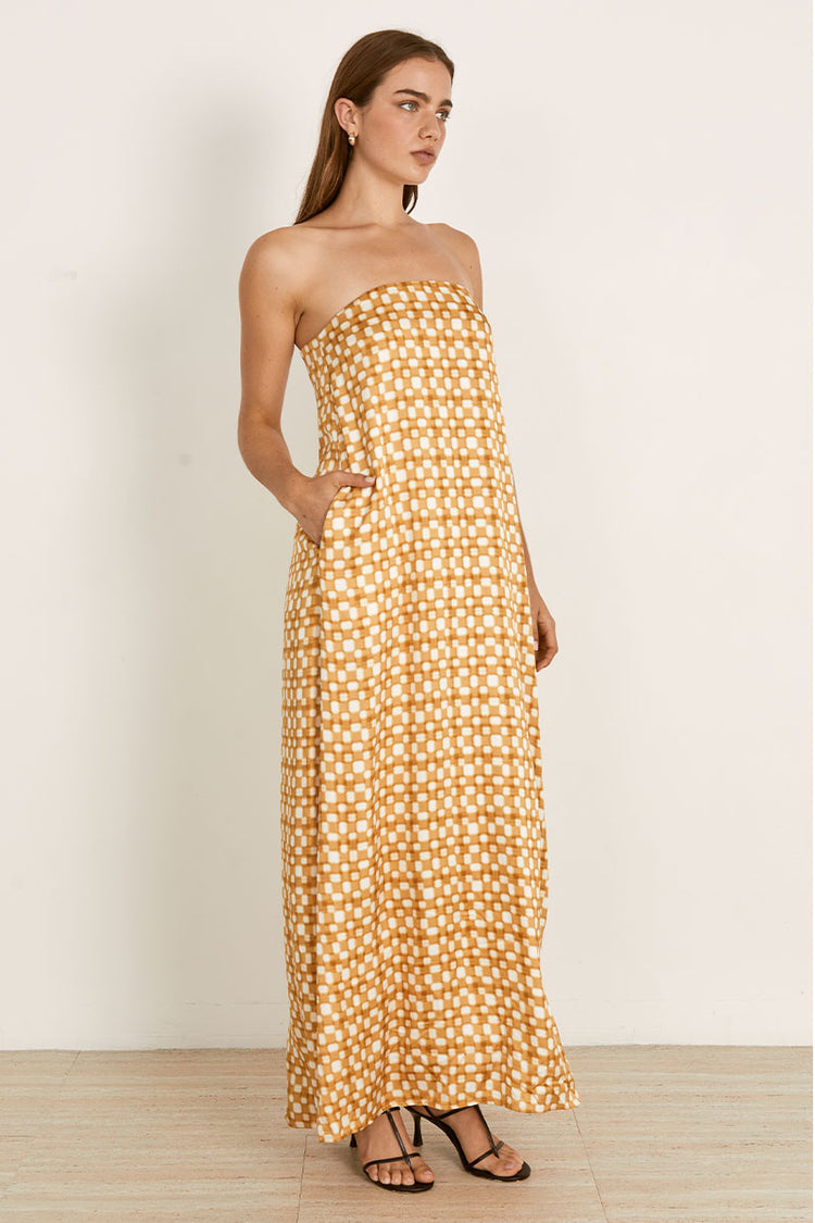 MON RENN LUMEN MAXI DRESS - GOLDEN CHECK