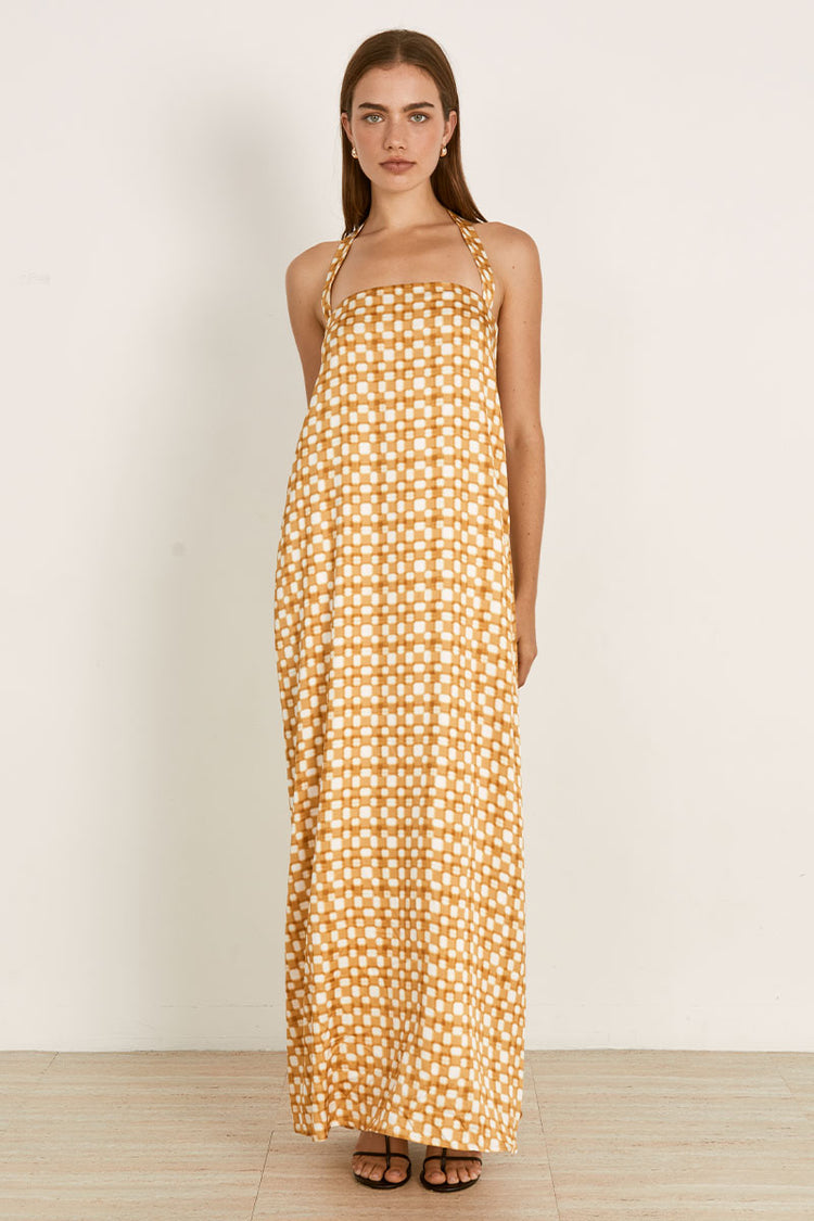 MON RENN LUMEN MAXI DRESS - GOLDEN CHECK