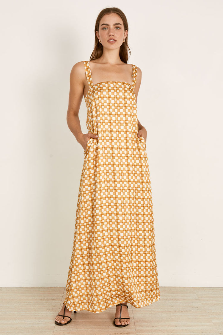 Mon Renn Lumen Maxi Dress Golden Check