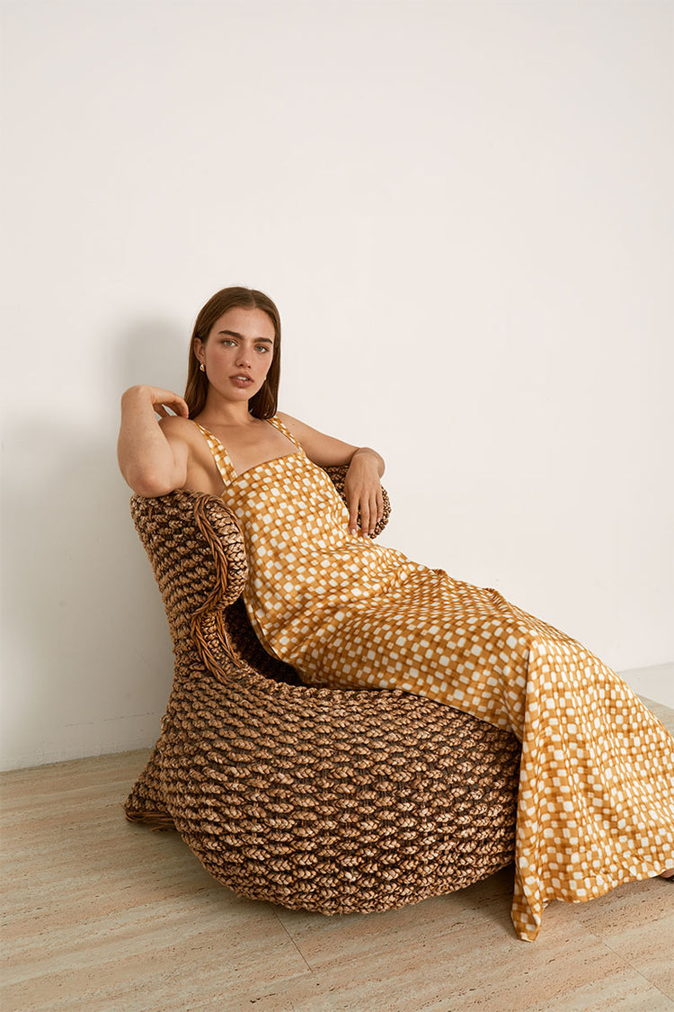 Mon Renn Lumen Maxi Dress Golden Check