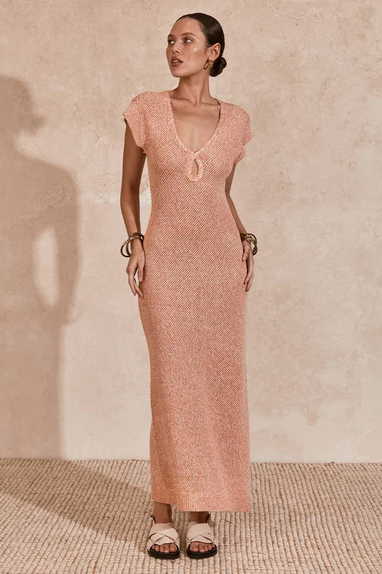 Mon Renn Mateo Knit Midi Dress Apricot Cream