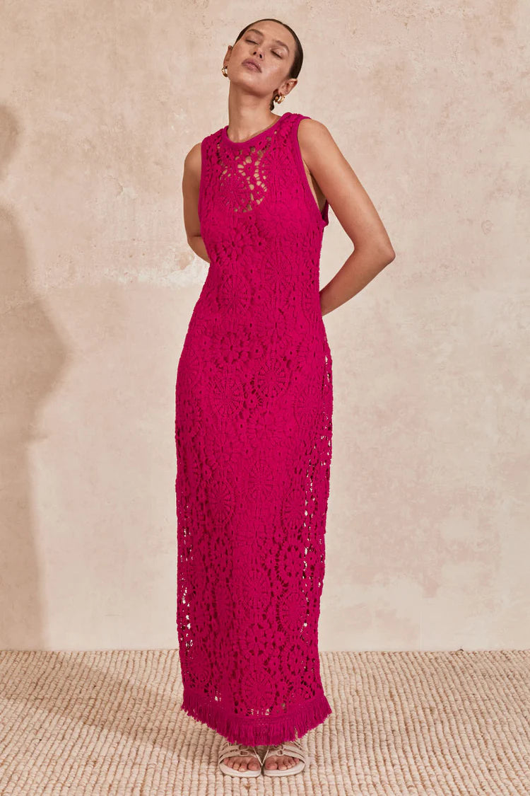 Mon Renn Mila Midi Dress Magenta Pink