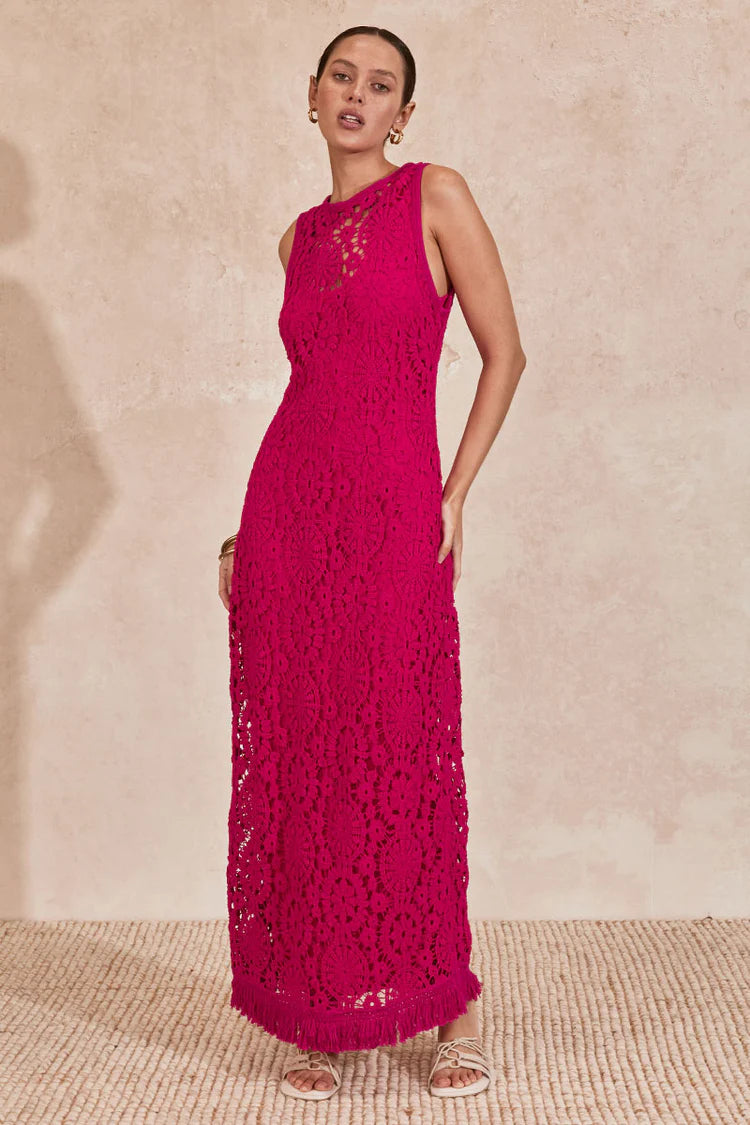 Mon Renn Mila Midi Dress Magenta Pink