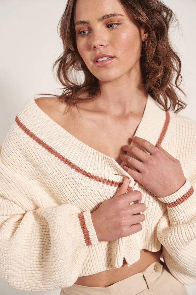 Mon Renn Pacific Knit Cardigan Cream & Rosewood