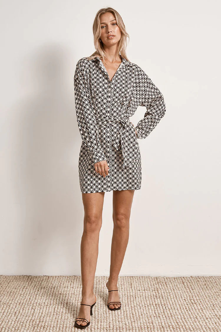 Mon Renn Moonlight Shirt Dress Geo Print