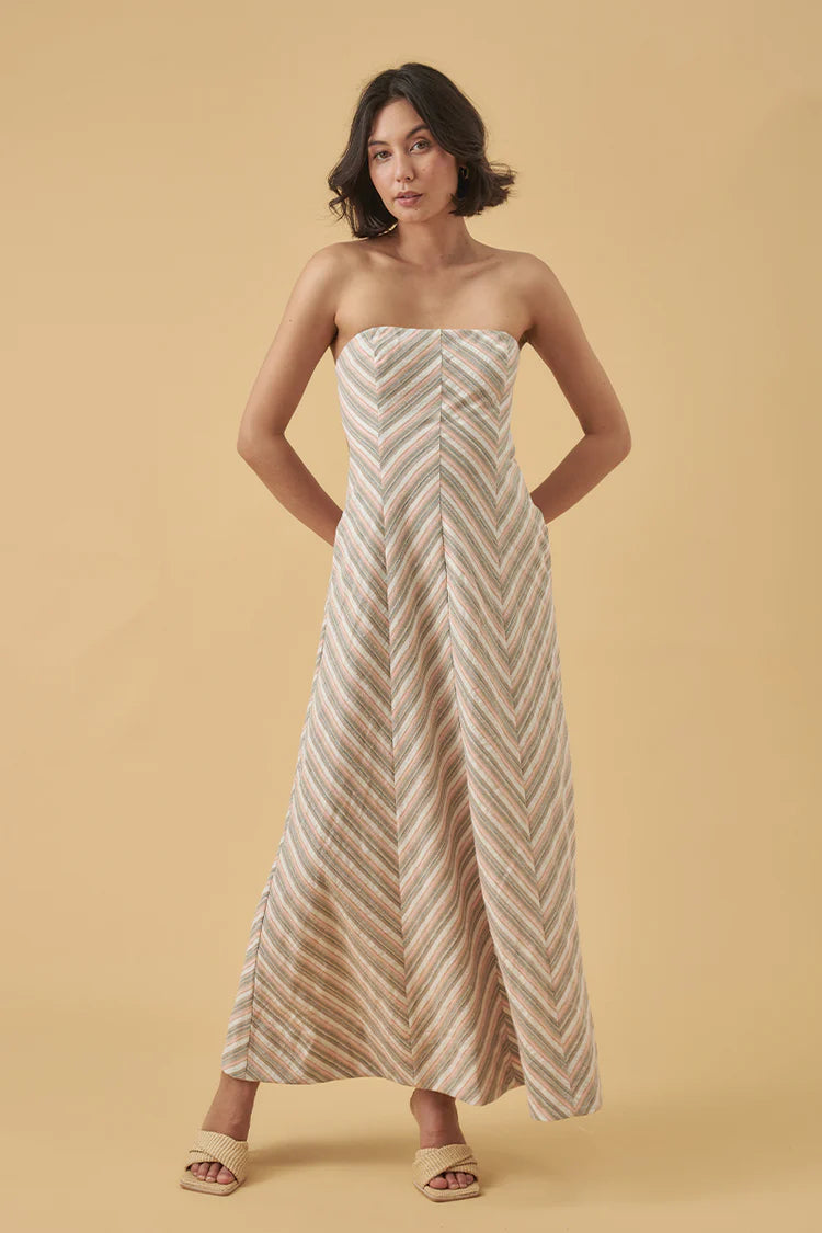 MON RENN Euphoria Strapless Dress - Chevron Stripe