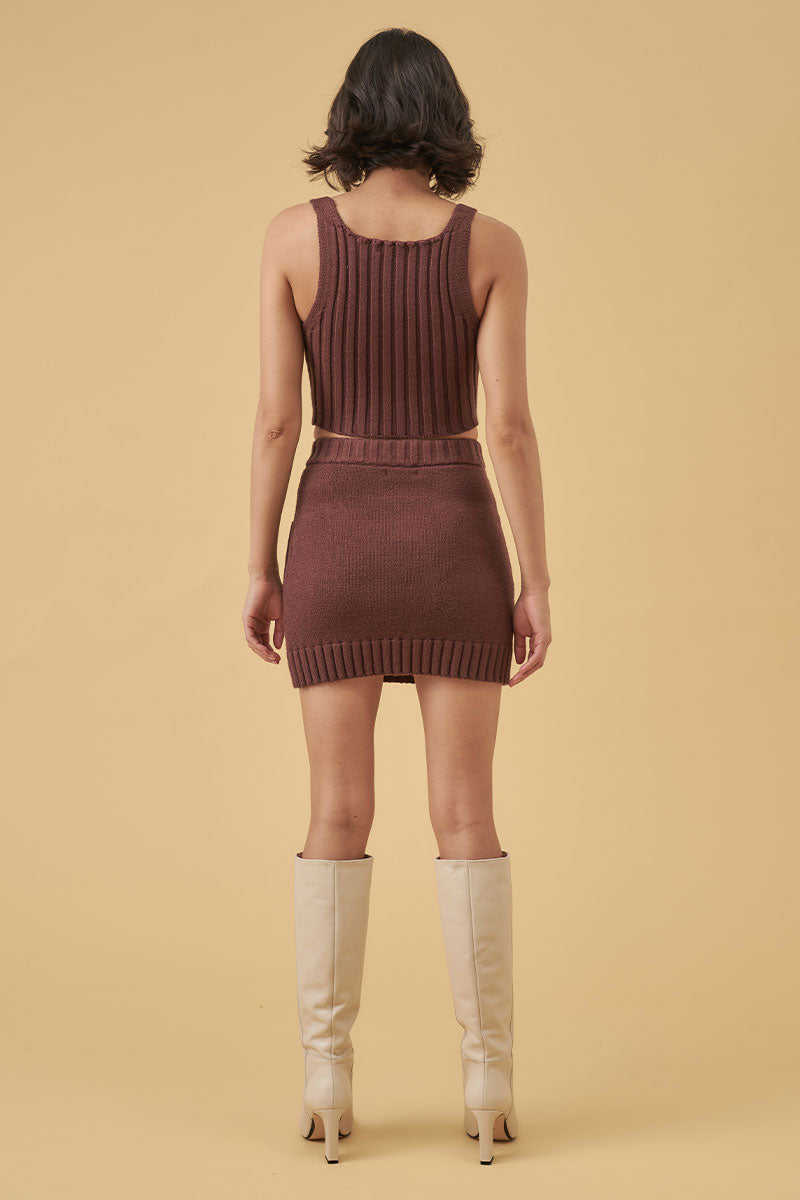 MON RENN Hudson Knit Mini Skirt - Mahogany
