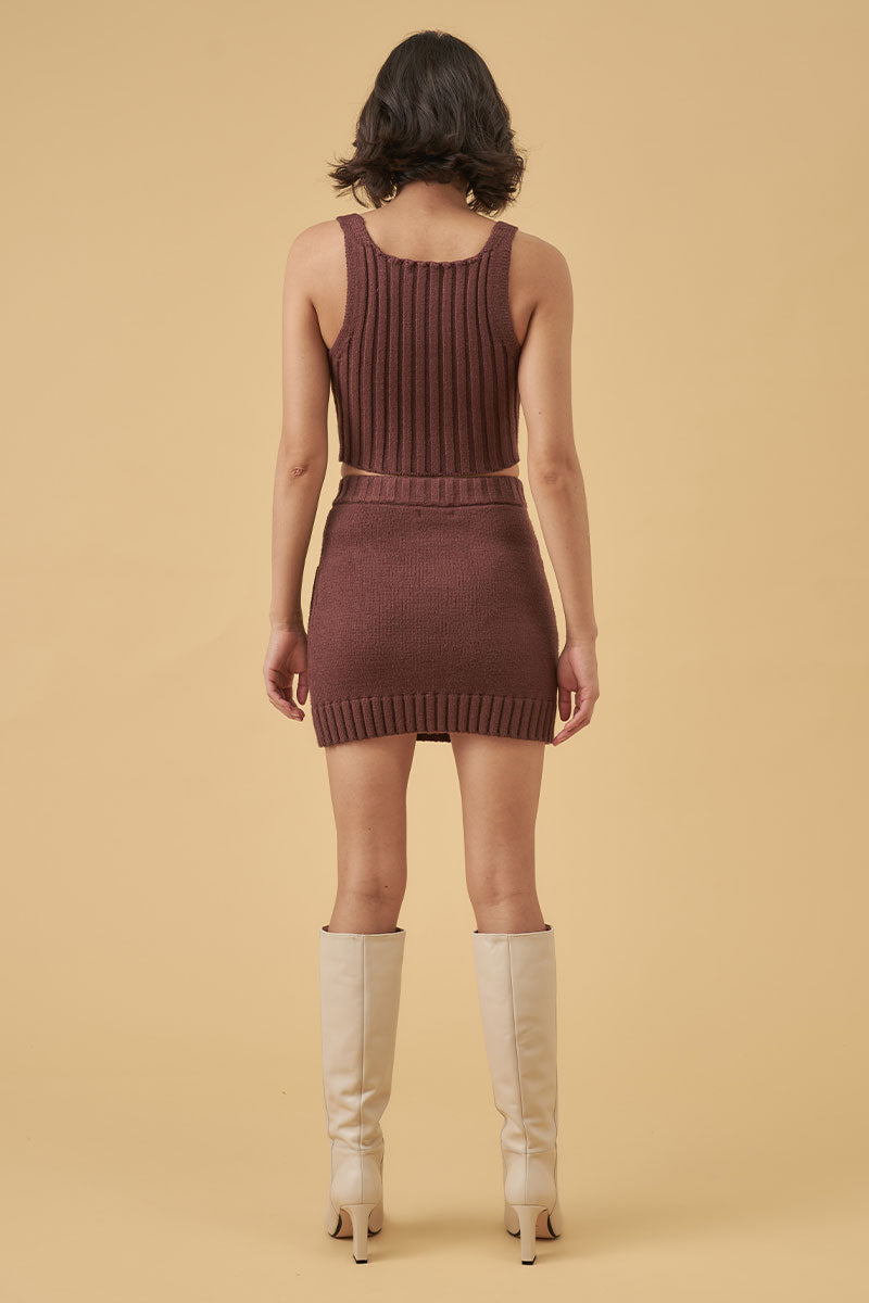 Mon Renn Hudson Knit Mini Skirt Mahogany