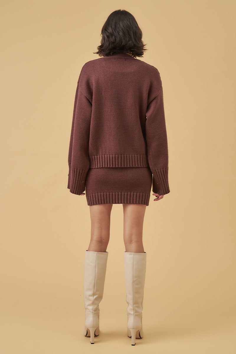 Mon Renn Hudson Knit Mini Skirt Mahogany
