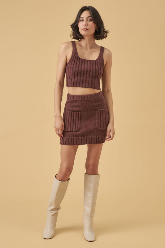 MON RENN Hudson Knit Mini Skirt - Mahogany