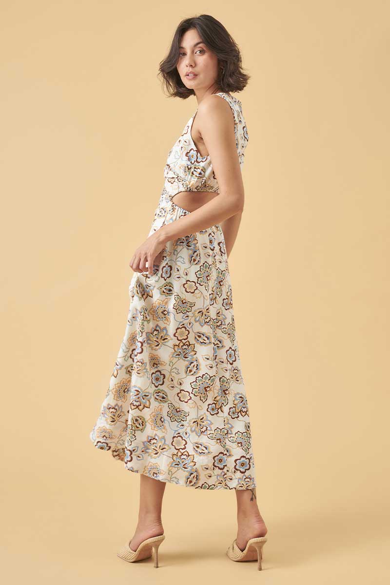 MON RENN Impression Print Midi Dress