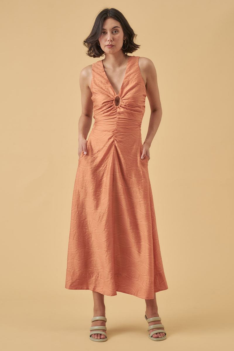 Mon Renn Reign Midi Dress Apricot