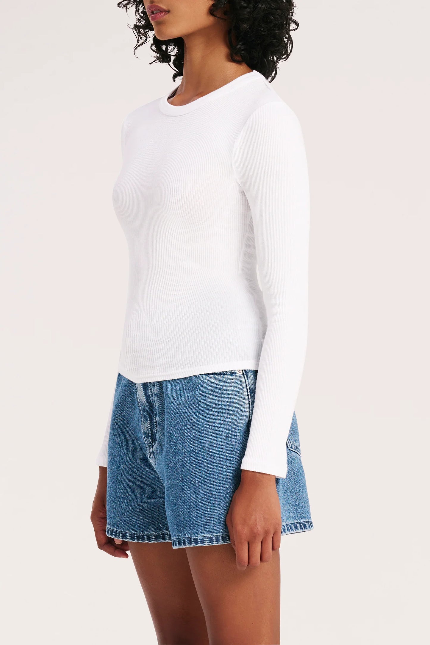 Nude Lucy Organic Rib LS Tee White