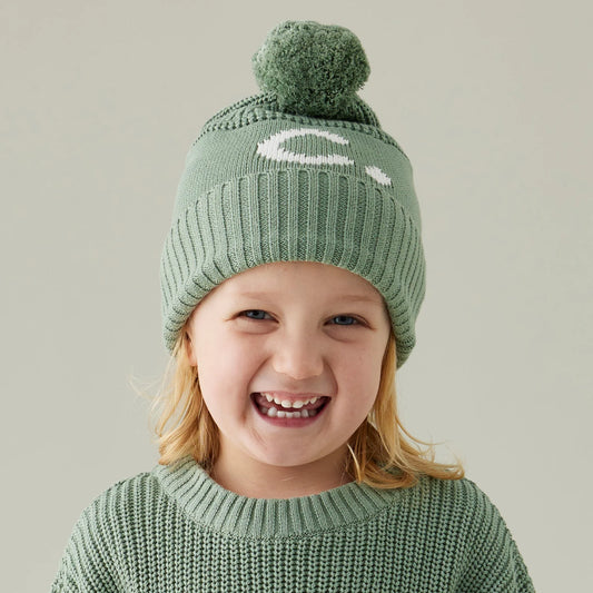 Namely Co Chunky Knit Letter Beanie - Lily Pad