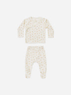 Quincy Mae Pointelle Wrap Top + Footed Pant || Ditsy Melon