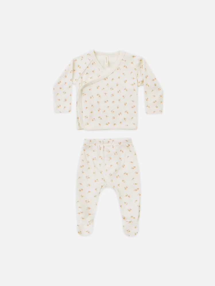 Quincy Mae Pointelle Wrap Top + Footed Pant || Ditsy Melon