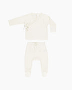 Quincy Mae Wrap Top + Footed Pant Set || Ivory