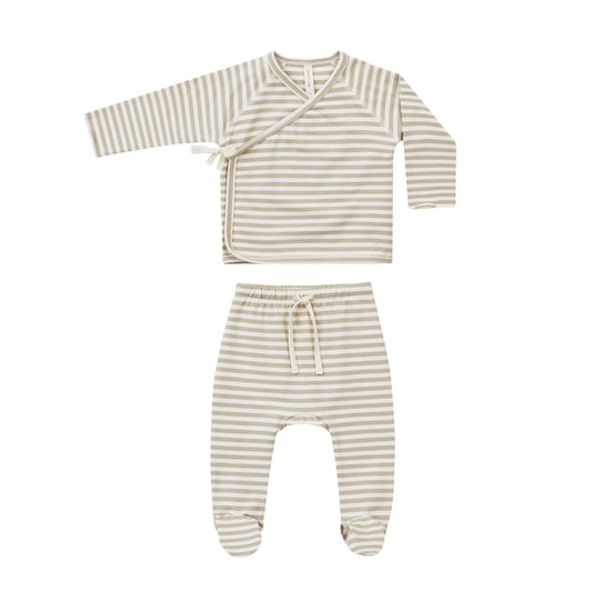 Quincy Mae Wrap Top + Footed Pant || Ash Stripe
