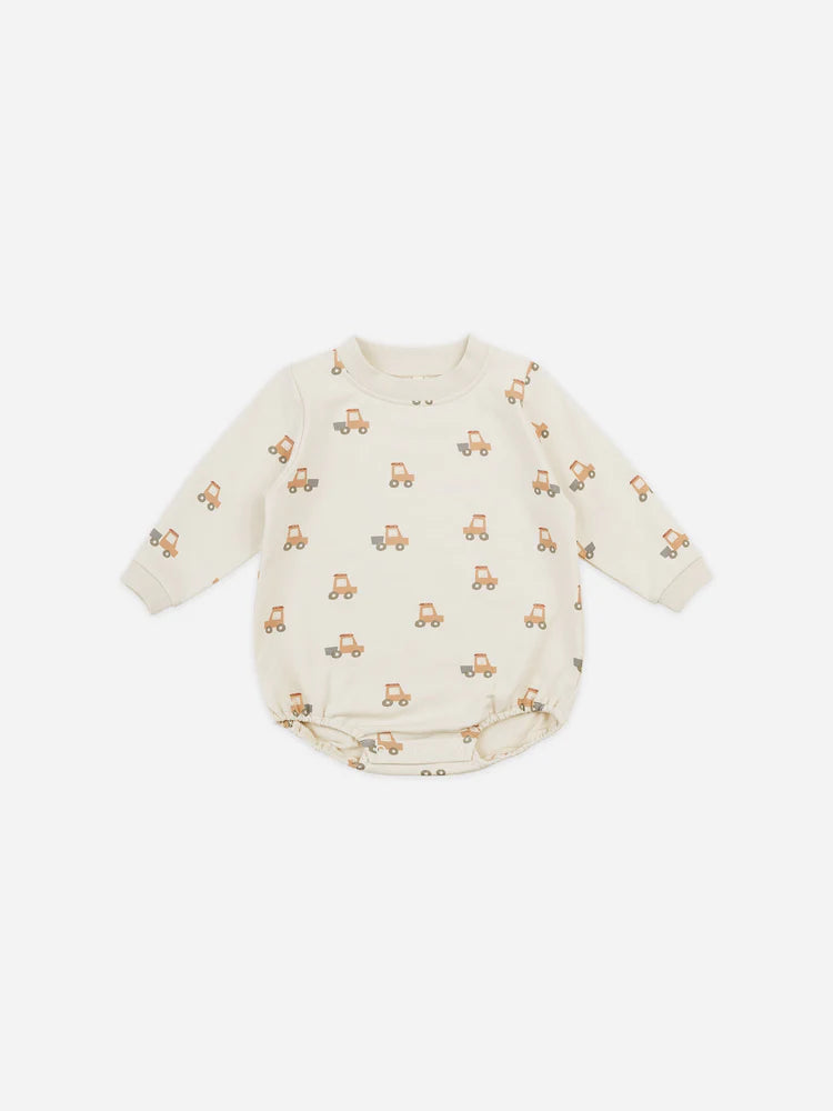Quincy Mae crewneck bubble romper | tractors