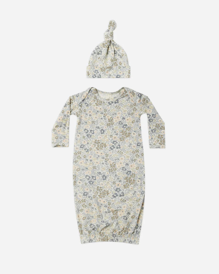 Quincy Mae Bamboo Baby Gown + Hat || Winter Garden