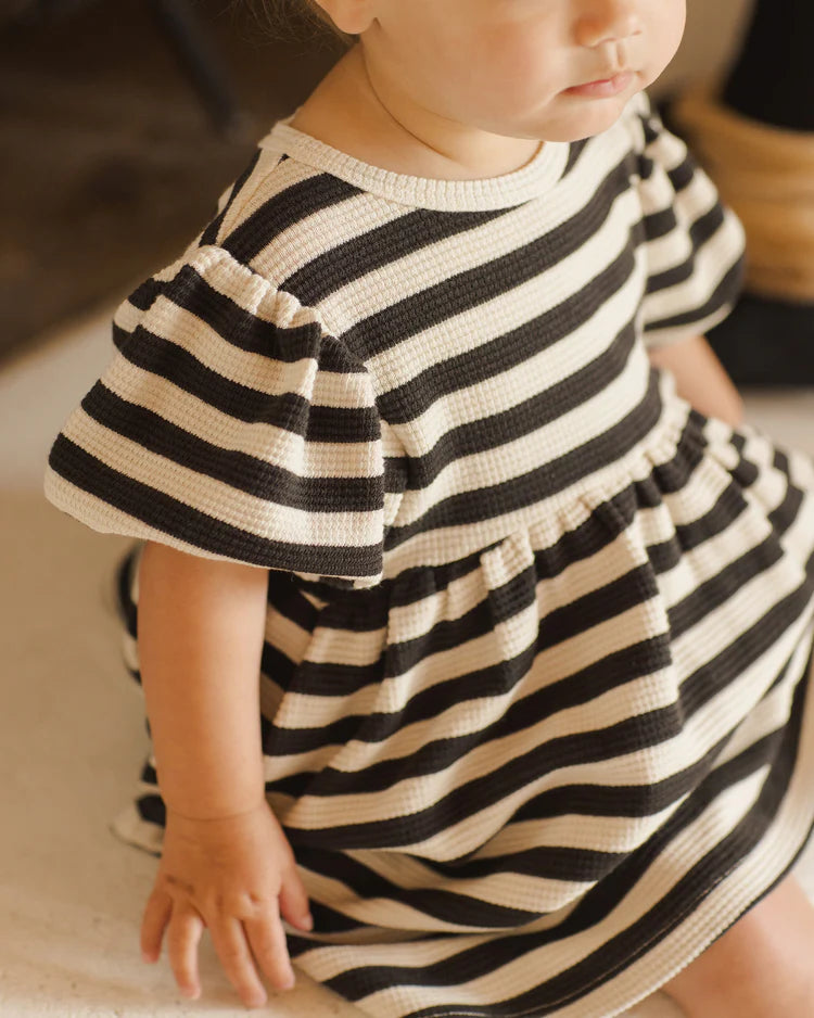 Quincy Mae - Waffle Babydoll Dress Black Stripe