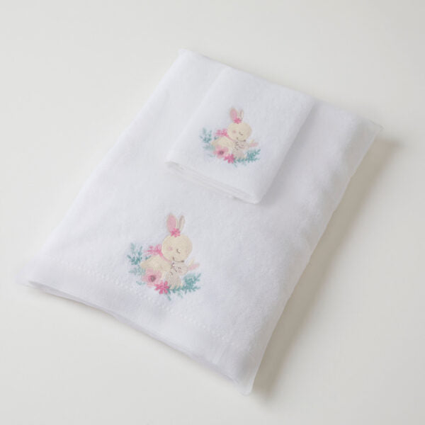 Jiggle & Giggle Pink Bunny Bath Towel & Face Washer in Organza Bag