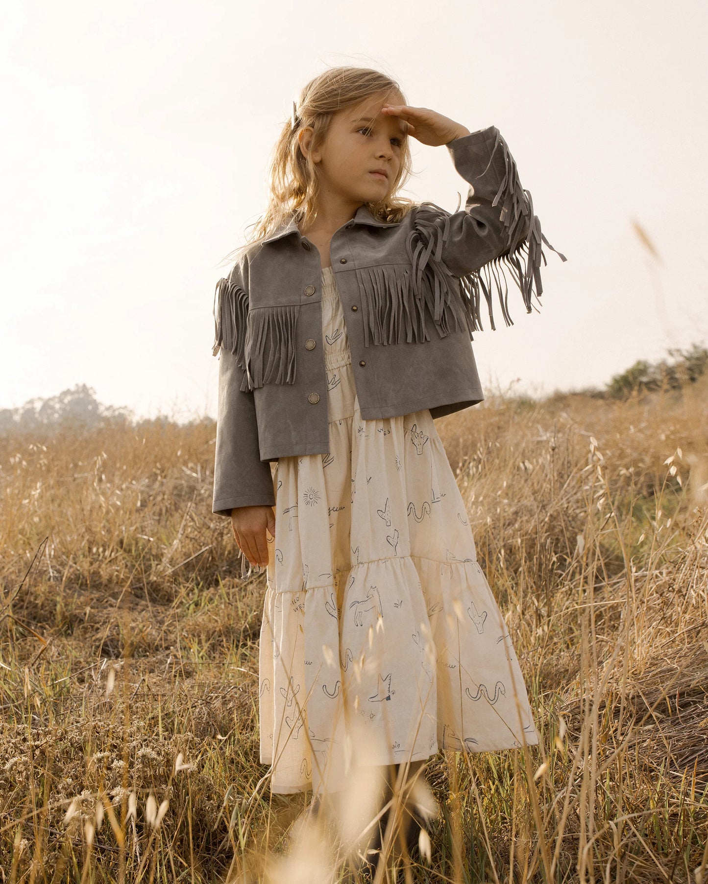 Rylee & Cru Fringe Jacket || Dusty Blue