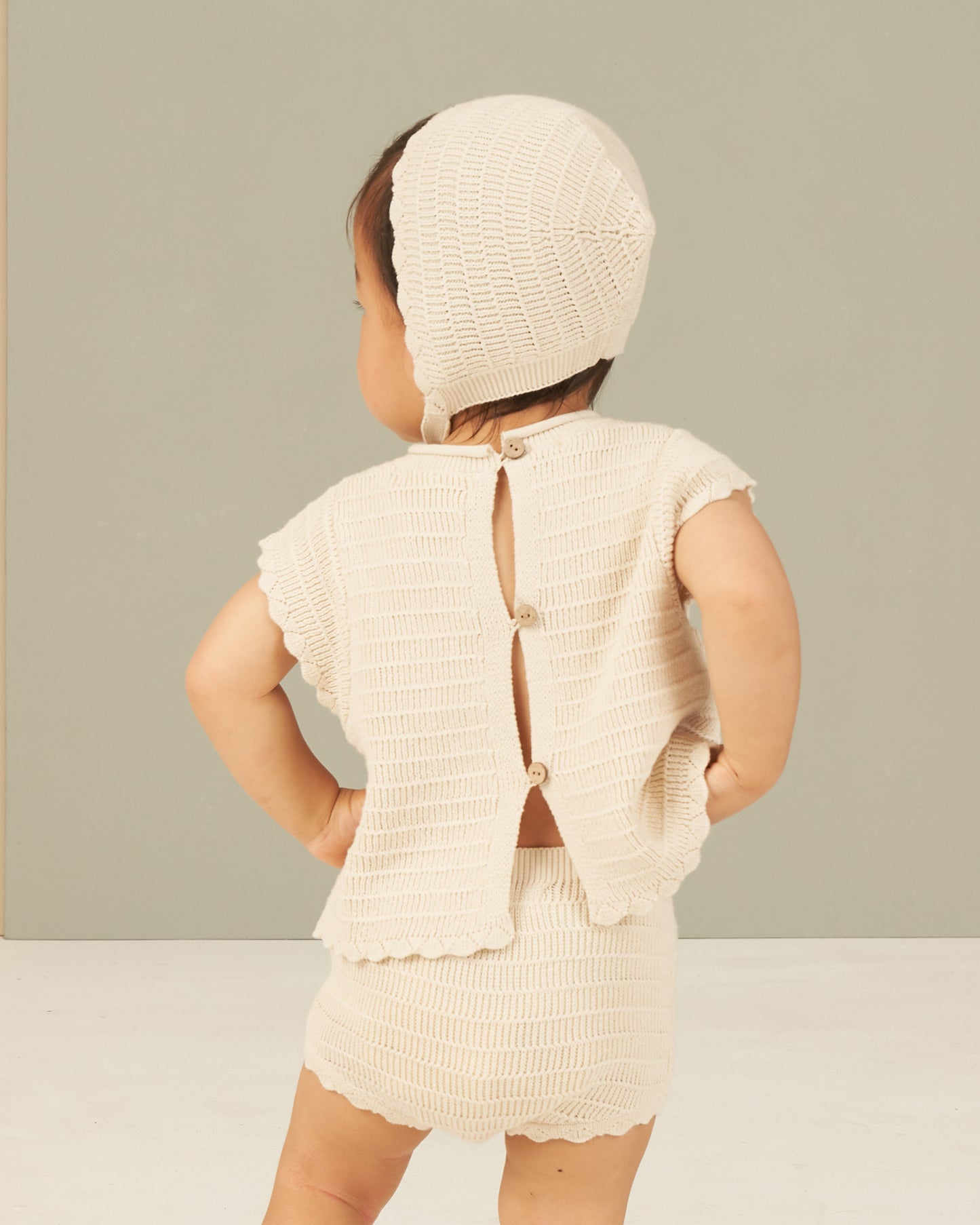 Rylee & Cru Scallop Knit Baby Set || Natural