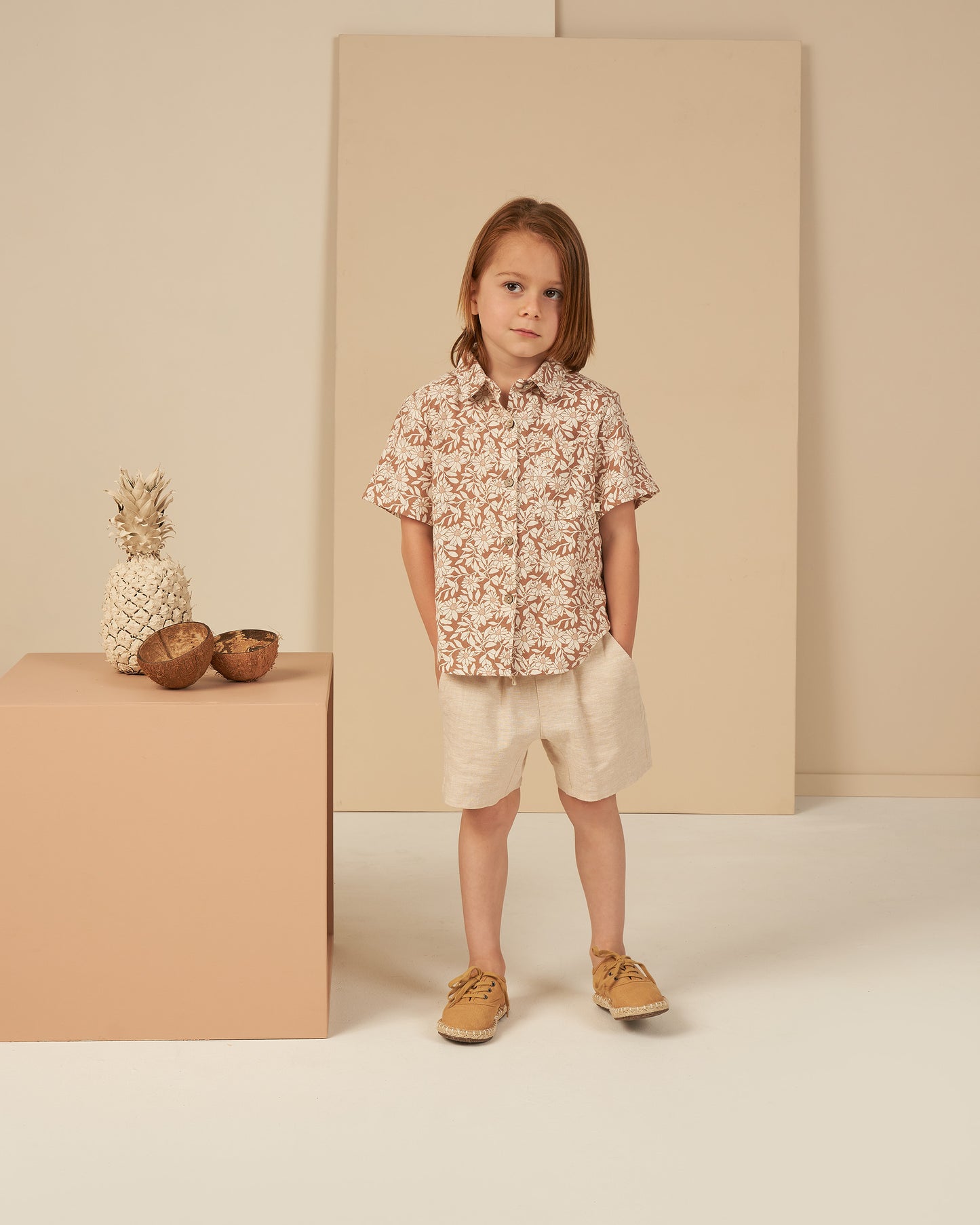 Rylee & Cru Collared Short Sleeve Shirt || Plumeria