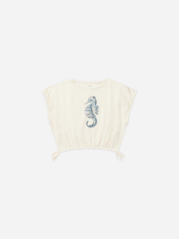 RYLEE & CRU Cropped Cinched Tee || Seahorse