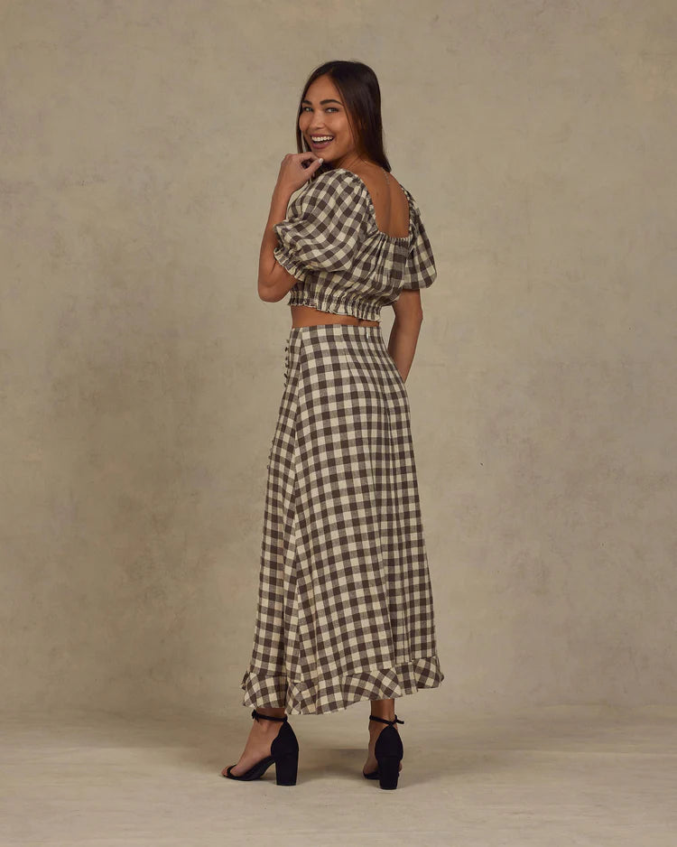 Rylee & Cru Women's Button Slit Skirt || Charcoal Check